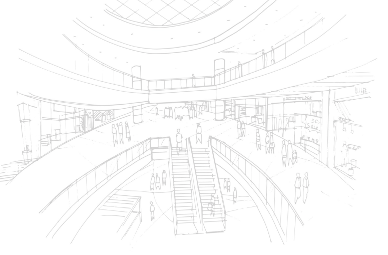 mall-sketch-drawing-fashion-shops-and-people-walking-around-modern-design-2d-illustration-vector 1